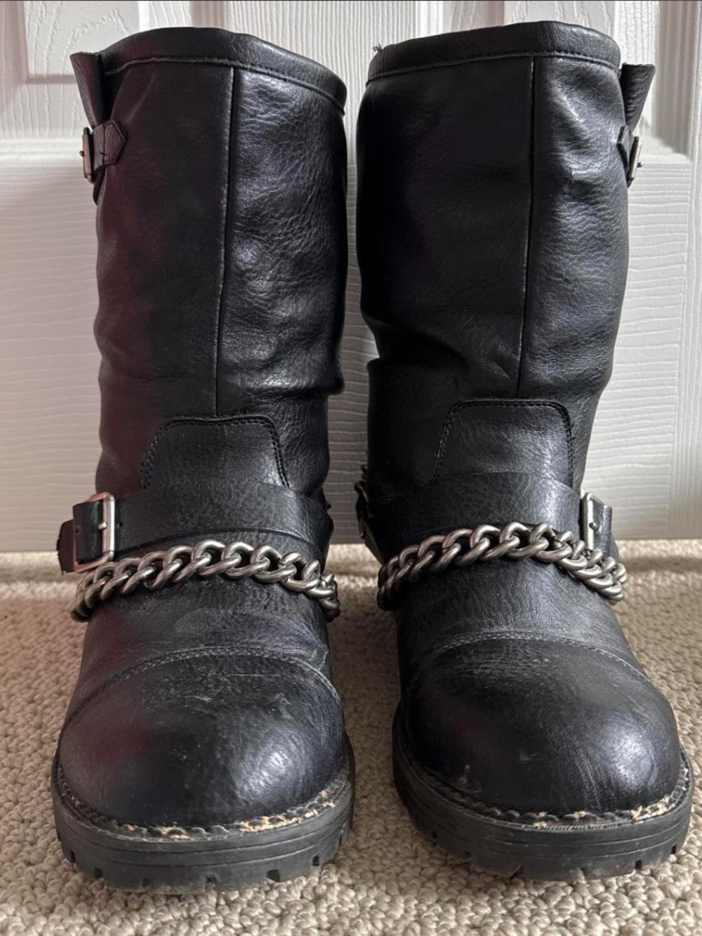 Kendall & Kylie Black Chain-Accent Moto Boots
